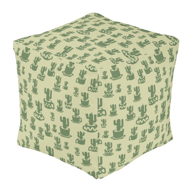 Succulent cactus silhouette in cups and pots  pouf (Angled Front)