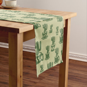 Succulent cactus silhouette in cups and pots short table runner