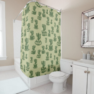 Succulent cactus silhouette in cups and pots shower curtain