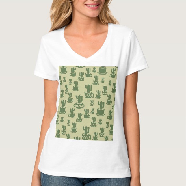 Succulent cactus silhouette in cups and pots  T-Sh T-Shirt (Front)