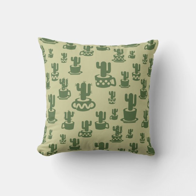 Succulent cactus silhouette in cups and pots  throw pillow (Front)