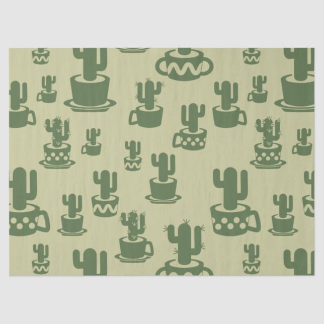 Succulent cactus silhouette in cups and pots tissue paper (Front)
