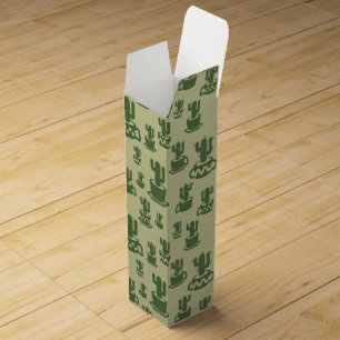 Succulent cactus silhouette in cups and pots  wine box