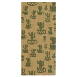 Succulent cactus silhouette in cups and pots wood flash drive