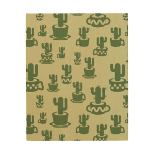 Succulent cactus silhouette in cups and pots  wood wall art