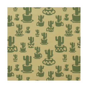 Succulent cactus silhouette in cups and pots  wood wall art