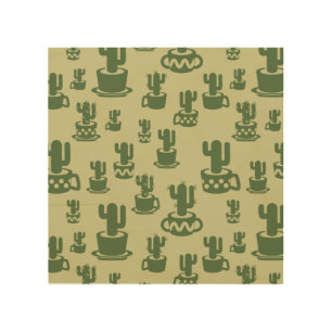 Succulent cactus silhouette in cups and pots  wood wall art