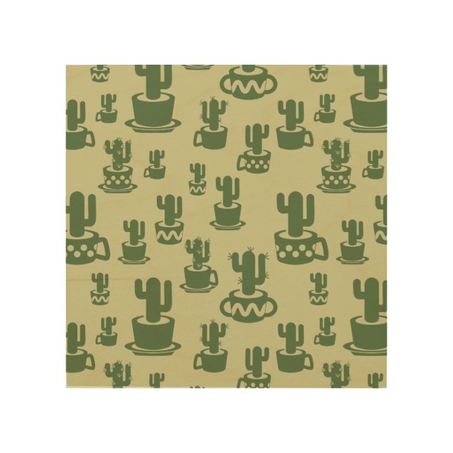 Succulent cactus silhouette in cups and pots  wood wall art (Front)