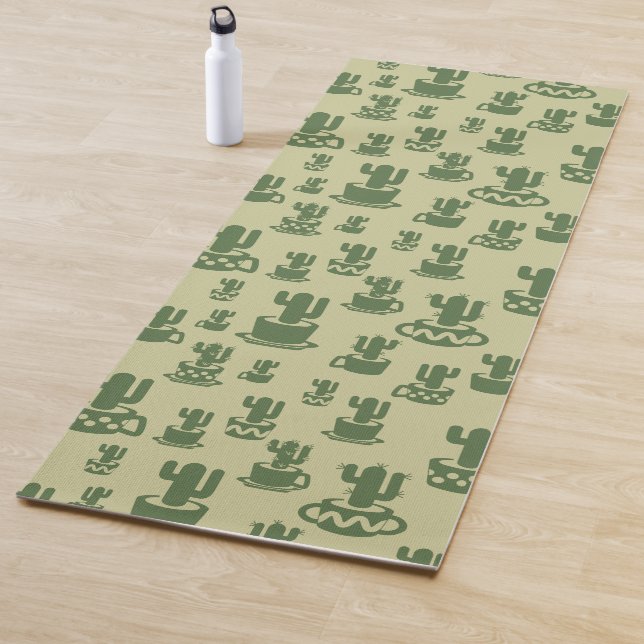 Succulent cactus silhouette in cups and pots  yoga mat (In Situ)