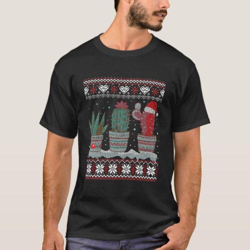 Succulent Cactus Snow Merry Christmas Ugly Xmas Sw T_Shirt