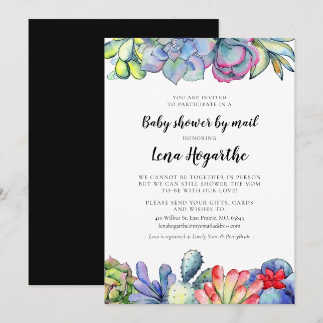 Succulent cactus watercolor Baby Shower by mail Invitation (Front/Back)