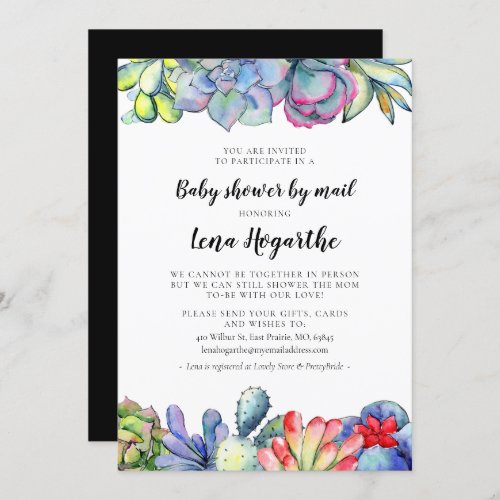 Succulent cactus watercolor Baby Shower by mail Invitation