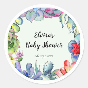 Succulent cactus watercolor Baby Shower Classic Round Sticker