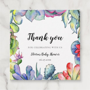 Succulent cactus watercolor Baby shower Favor Tags