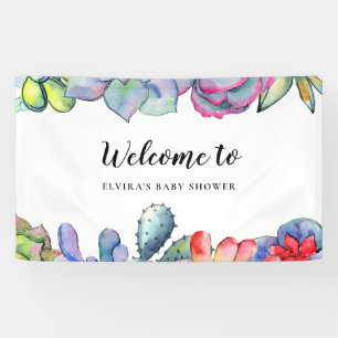 Succulent cactus watercolor Baby Shower welcome Banner