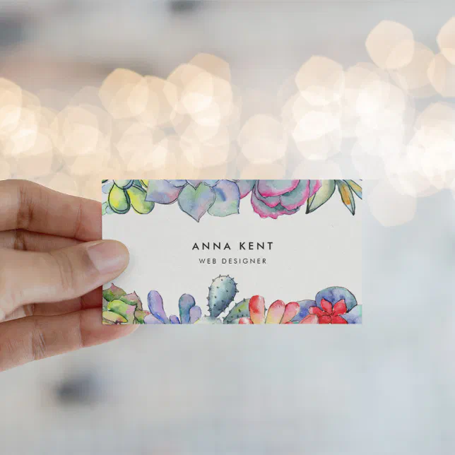 Succulent cactus watercolor business card | Zazzle