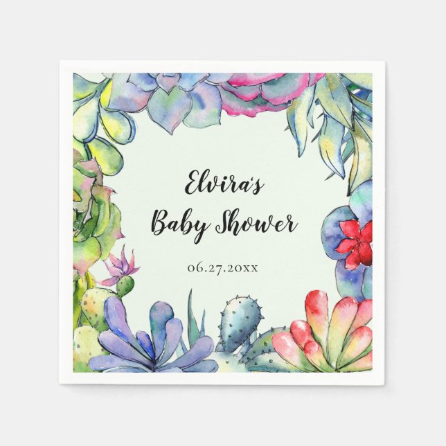 Succulent cactus watercolor napkins (Front)