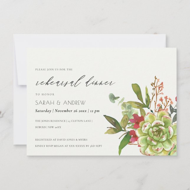 SUCCULENT CACTUS WATERCOLOR REHEARSAL DINNER INVITATION (Front)