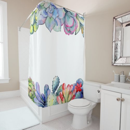 Succulent cactus watercolor shower curtain