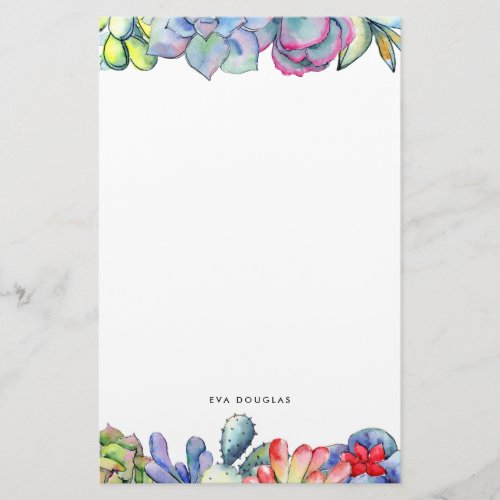 Succulent cactus watercolor stationery