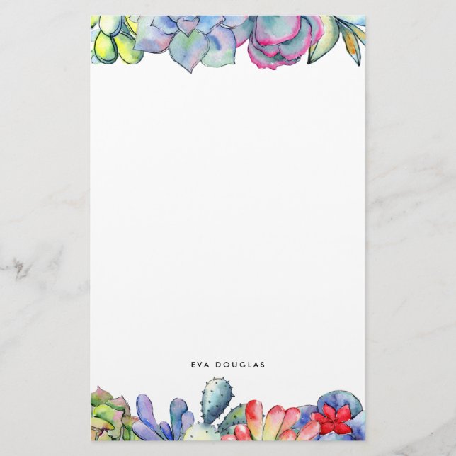 Succulent cactus watercolor stationery (Front)
