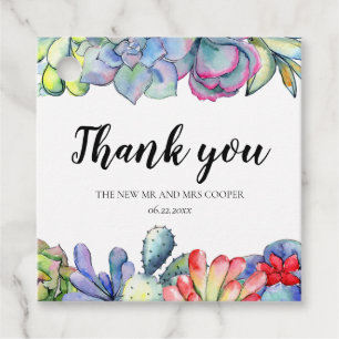 Succulent cactus watercolor wedding favor tags