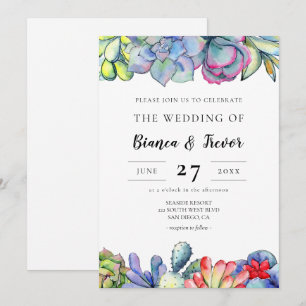 Succulent cactus watercolor wedding invitation