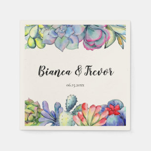Succulent cactus watercolor wedding paper napkin