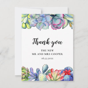 Succulent cactus watercolor wedding thank you card