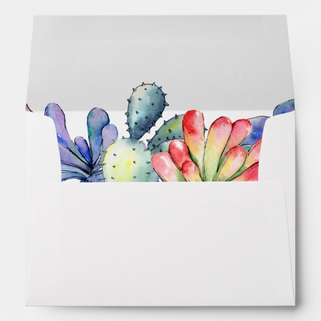 Succulent cactus watercolor wedding white envelope (Back (Bottom))