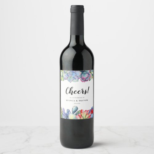 Succulent cactus watercolor wedding wine label