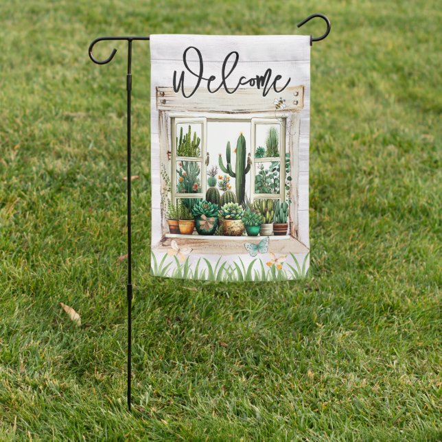 Succulent Cactus Welcome Garden Flag (In SItu)