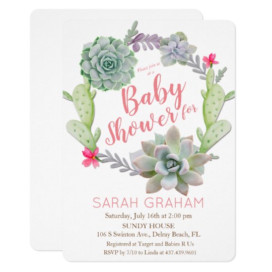 Succulent Cactus Wreath Baby Shower Invitation