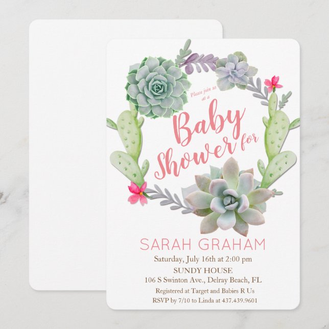 Succulent Cactus Wreath Baby Shower Invitation (Front/Back)