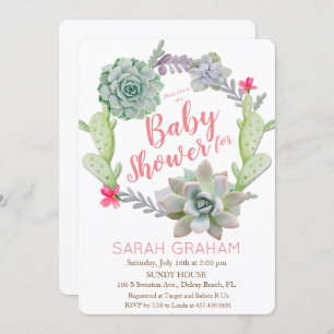 Succulent Cactus Wreath Baby Shower Invitation