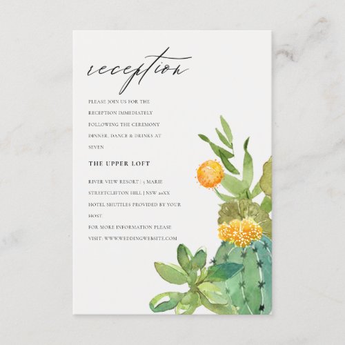 Succulent Cactus Yellow Foliage Wedding Reception Enclosure Card