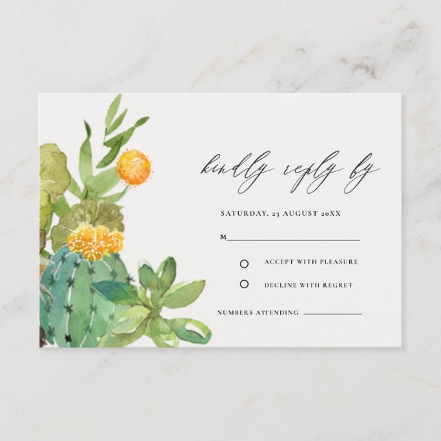 Succulent Cactus Yellow Foliage Wedding RSVP Enclosure Card (Front)