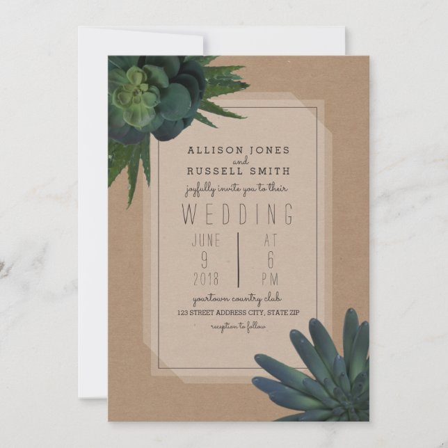Succulent Cardstock Inspired Wedding Invitation (Front)