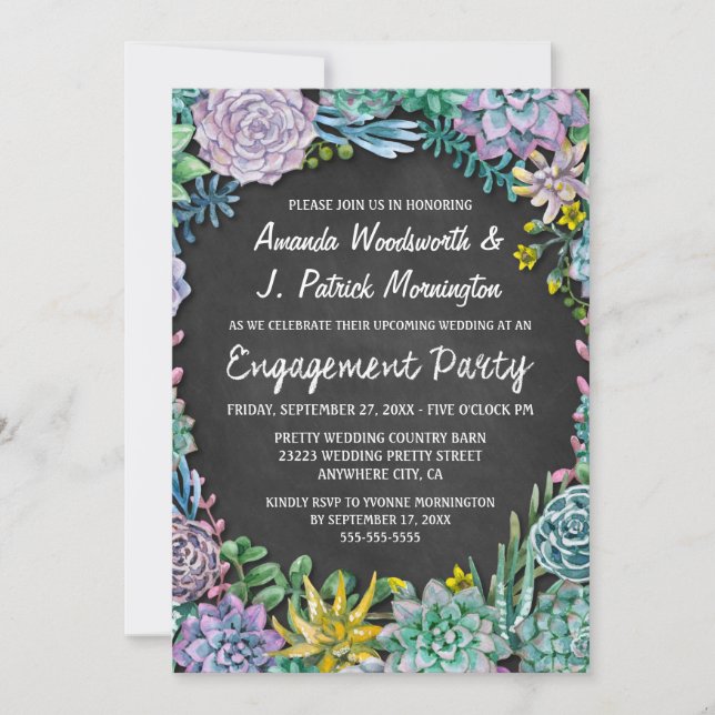 Succulent Chalkboard Engagement Party Invitations (Front)