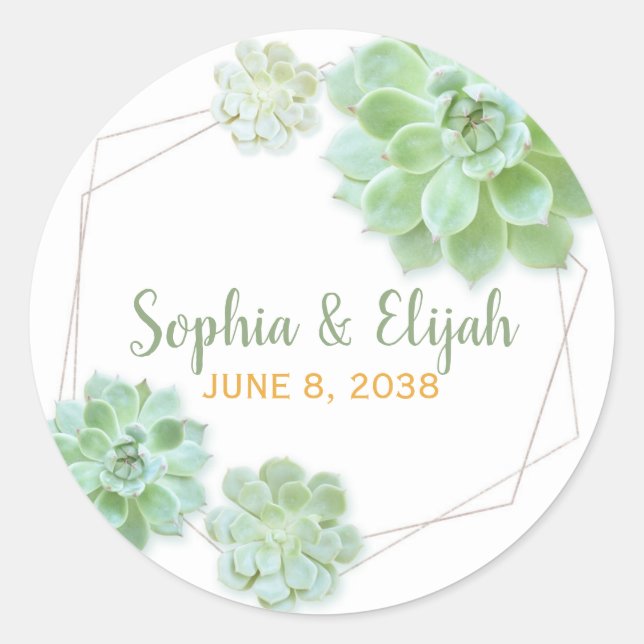 Succulent Charm Wedding Favor Classic Round Sticker (Front)