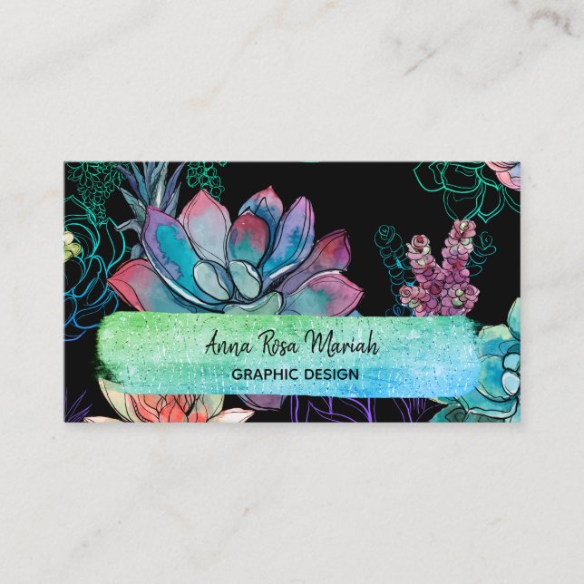 *~* Succulent Chic Glitter Girly Feminine Exciting Business Card (Front)