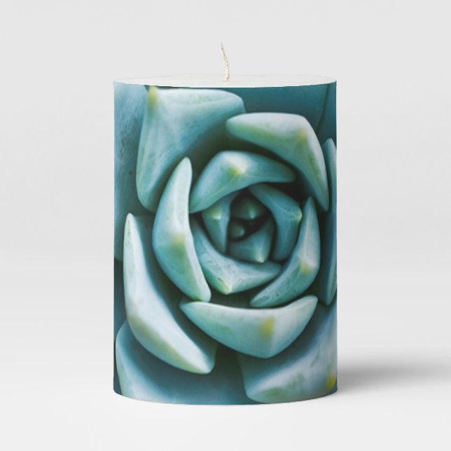 Succulent Closeup Pillar Candle (Front)