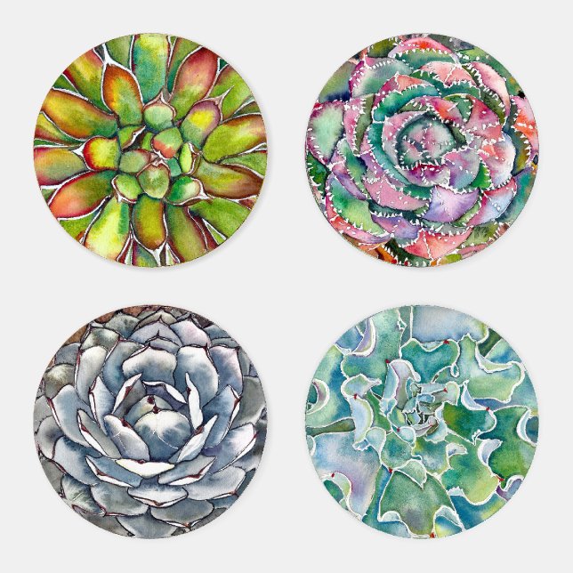 Succulent Coaster Set, Four Different Designs Set (Set)