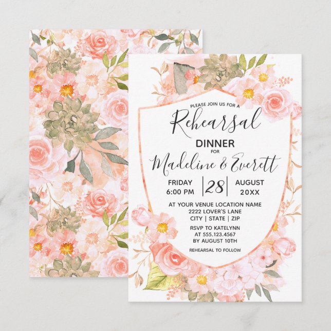Succulent Crest Floral Wedding Rehearsal Dinner Invitation (Front/Back)
