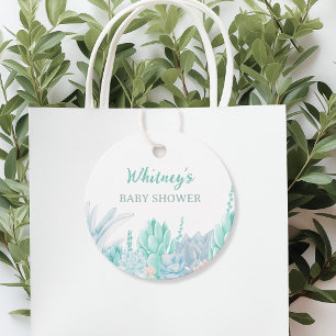 Succulent Cute Watercolor Baby Boy Shower  Favor Tags
