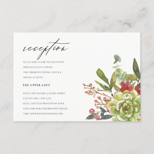 Succulent Desert Cactus Floral Wedding Reception Enclosure Card