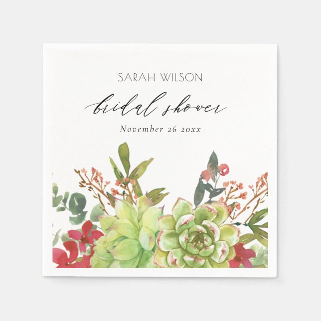 Succulent Desert Cactus Red Floral Bridal Shower Napkins (Front)