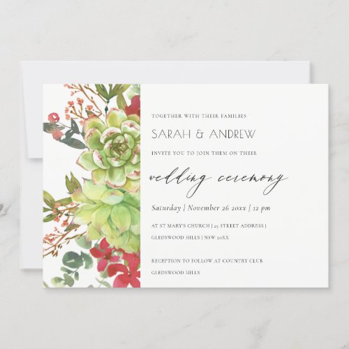 Succulent Desert Cactus Red Floral Wedding Invite