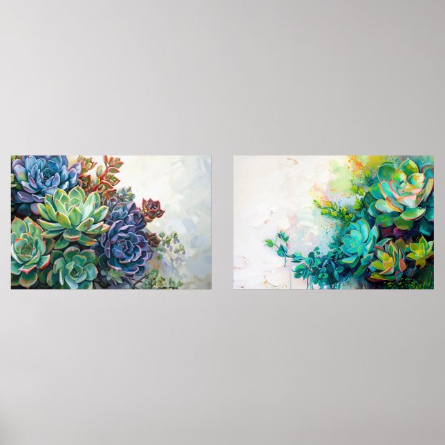 Succulent Desert Paintings Art Plants Wall Art Sets (Front)