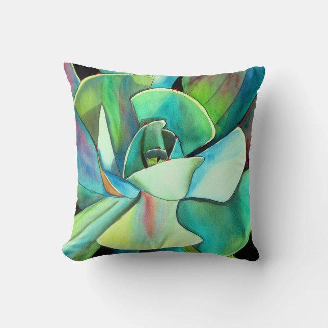Succulent desert plant watercolour nature art throw pillow (Front)